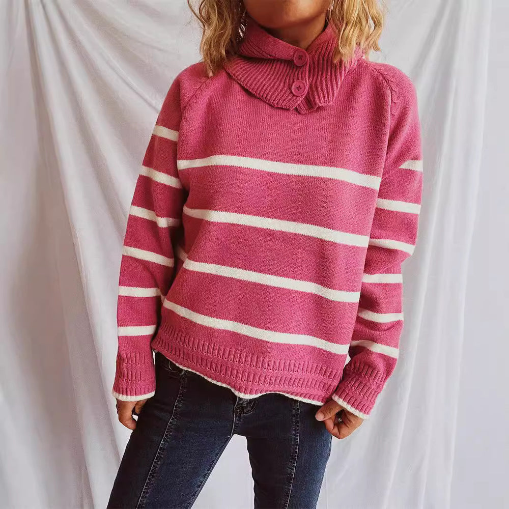 Damen lässiger Pullover mit strukturiertem Kragen und modischem Streifenmuster Heidi-Mode