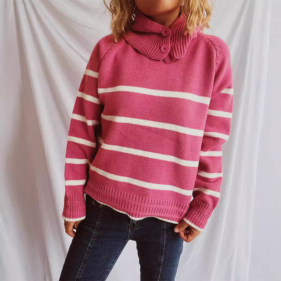 Damen lässiger Pullover mit strukturiertem Kragen und modischem Streifenmuster Heidi-Mode