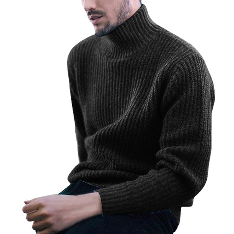 Herren Strickpullover mit modernem Stehkragen und feiner Rippstruktur Heidi-Mode