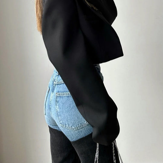 Damen High-Waist Jeans mit asymmetrischem Design Heidi-Mode