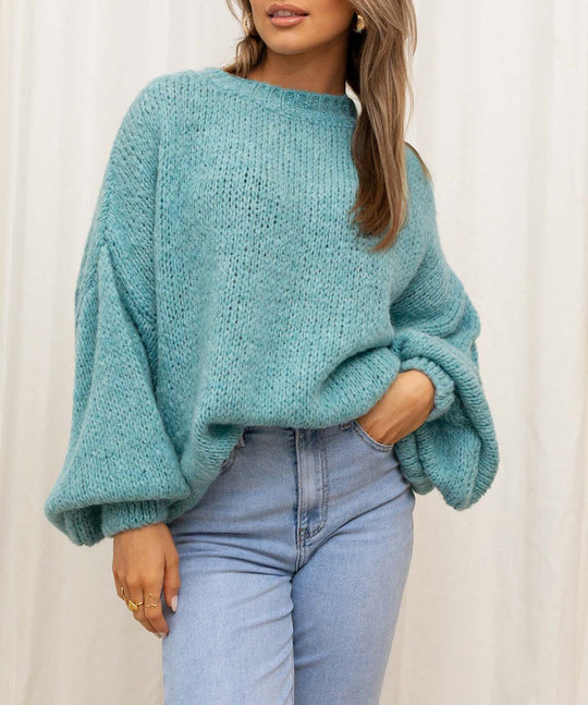 Damen gemütlicher Oversize-Pullover mit voluminösen Ärmeln und weichtexturiertem Strick Heidi-Mode