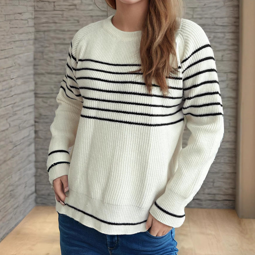 Damen lässiger Pullover mit modischem Streifenmuster und weitem Schnitt Heidi-Mode