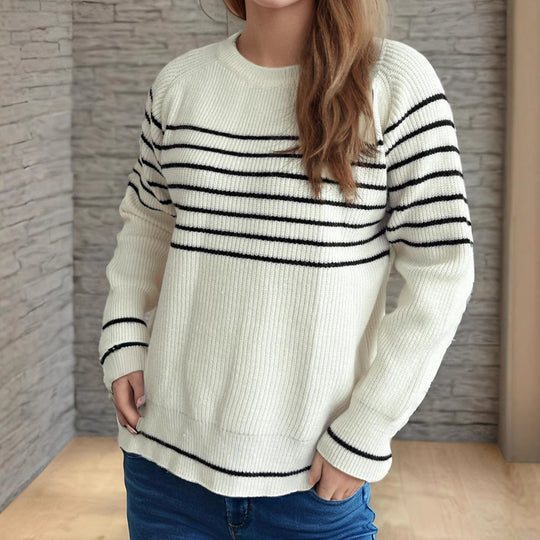 Damen lässiger Pullover mit modischem Streifenmuster und weitem Schnitt Heidi-Mode
