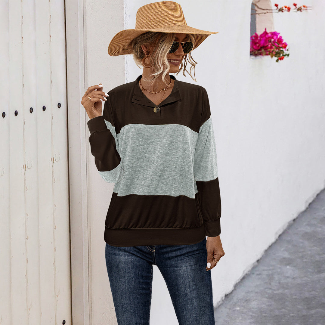 Damen lässiger Pullover mit stilvollem Kragen und Knopfdetail Heidi-Mode