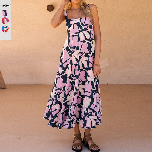 Damen Maxikleid mit Blumenmuster und verstellbaren Spaghettiträgern Heidi-Mode