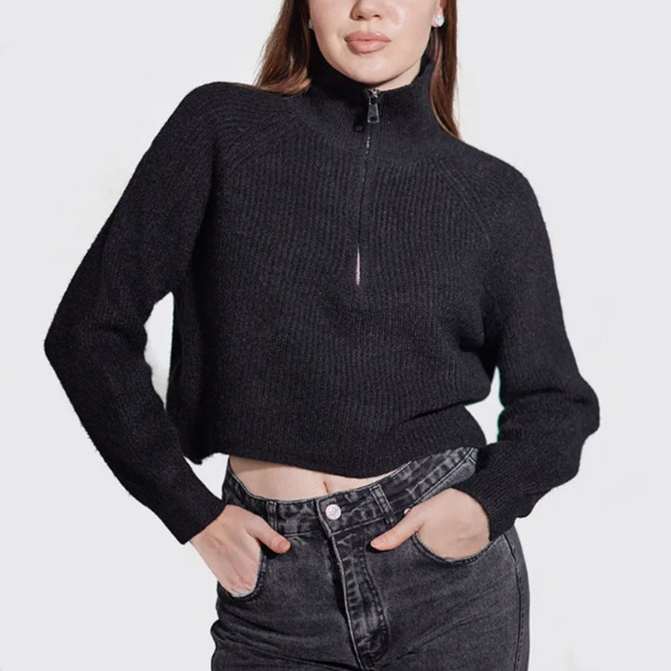 Damen Pullover mit hohem Kragen und Zip Heidi-Mode