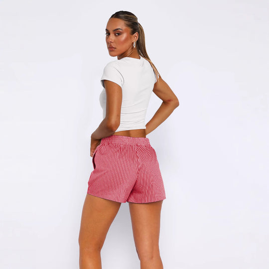 Damen Baumwoll-Shorts mit elastischem Bund und Streifenmuster Heidi-Mode