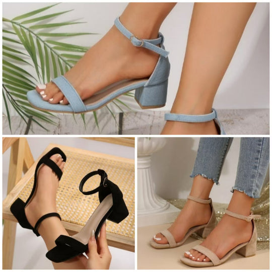 Damen Riemchen-Sandalen mit blockiertem Absatz und verstellbarem Knöchelriemen Heidi-Mode