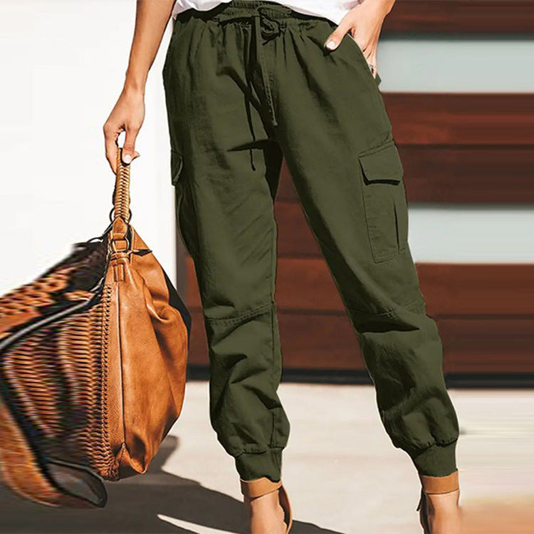 Damen lockere Cargo-Hose mit elastischem Bund und praktischen Taschen Heidi-Mode