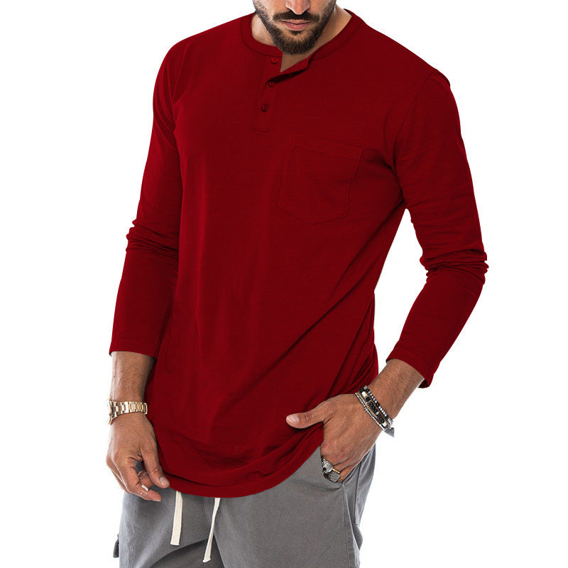 Herren Langarm-Henley-Shirt mit modischem Knopfverschluss und praktischer Brusttasche Heidi-Mode
