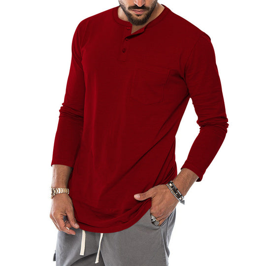 Herren Langarm-Henley-Shirt mit modischem Knopfverschluss und praktischer Brusttasche Heidi-Mode
