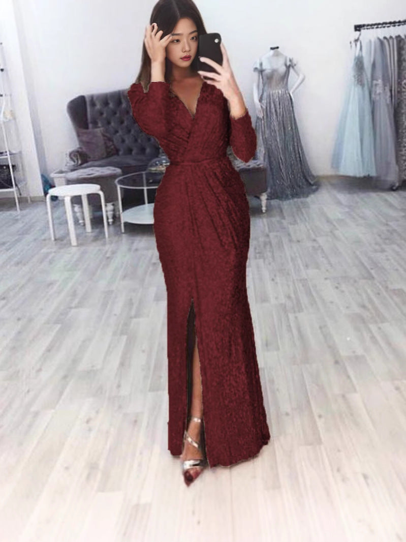 Damen Elegantes Wickelkleid mit funkelndem Detail und seitlichem Schlitz Heidi-Mode