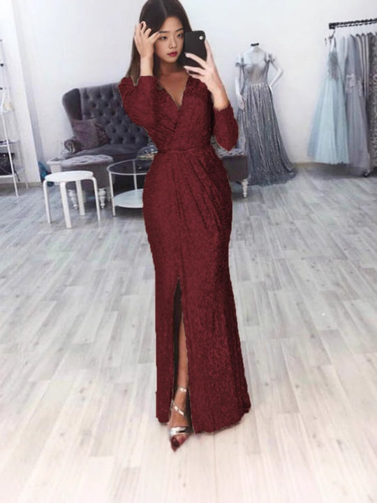 Damen Elegantes Wickelkleid mit funkelndem Detail und seitlichem Schlitz Heidi-Mode
