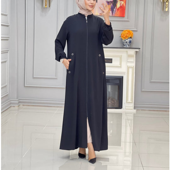 Damen langer Mantel mit Reißverschluss und praktischen Taschen Heidi-Mode