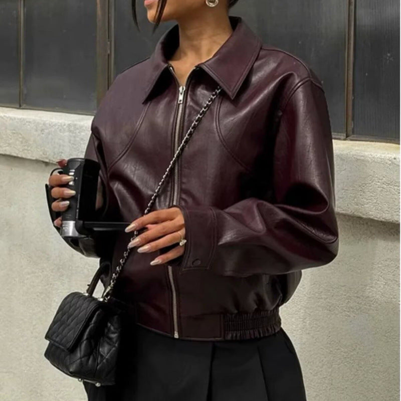 Damen Kunstlederjacke mit elastischem Bund und sportlichem Schnitt Heidi-Mode