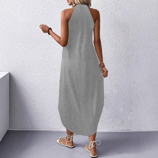 Damen lässiges Sommermaxikleid mit elegantem Halternetz und praktischen Taschen Heidi-Mode