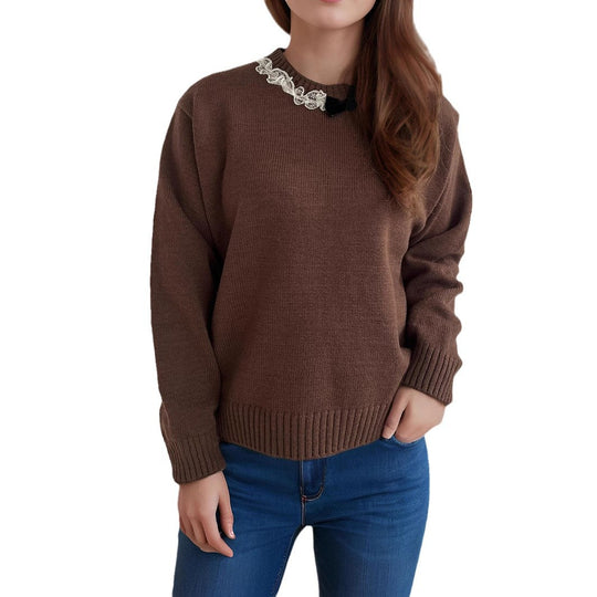 Damen lässiger Pullover mit dekorativem Kragen Heidi-Mode
