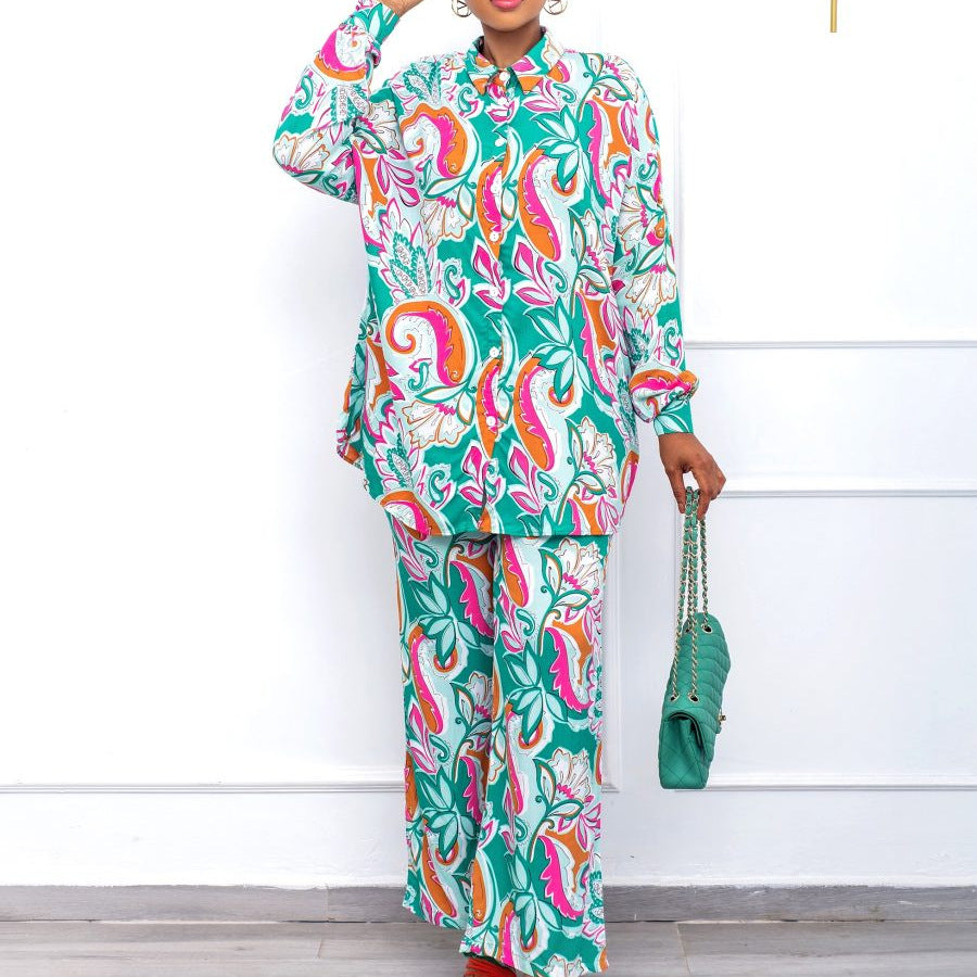 Damen Pyjama Set mit floralem Design und langärmliger Bluse Heidi-Mode