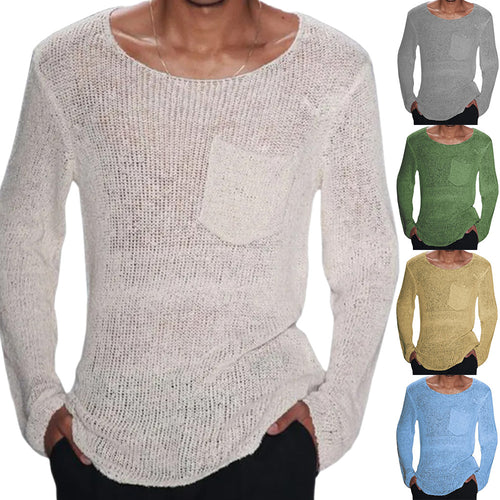 Herren lässiger Pullover mit offener Maschenstruktur und Brusttasche Heidi-Mode