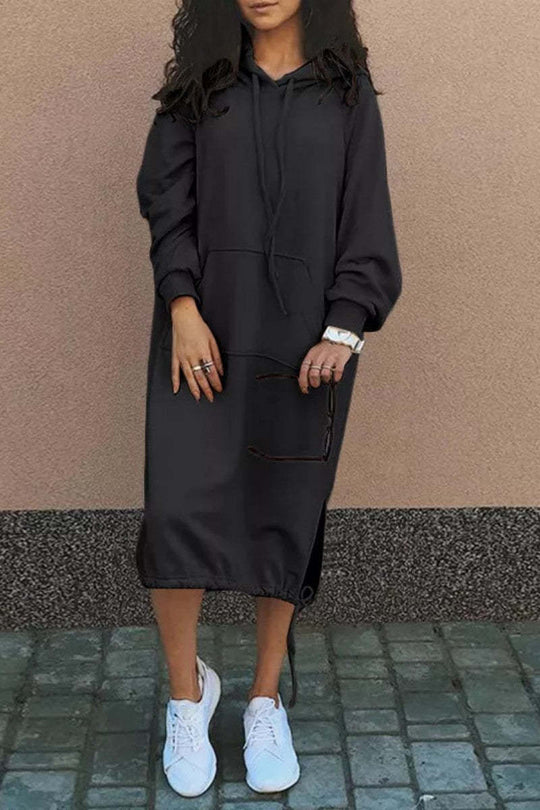 Damen Casual Hoodie Kleid mit verstellbarem Kordelzug-Saum Heidi-Mode