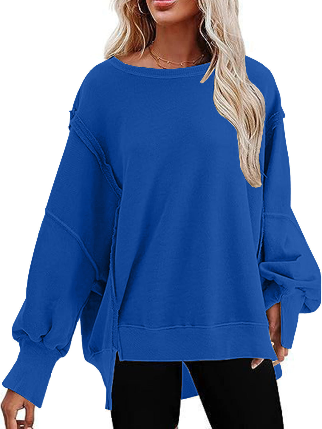 Damen Oversize Sweatshirt mit Ballonärmeln und seitlichen Schlitzen Heidi-Mode