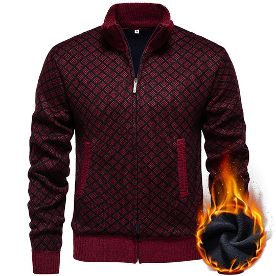 Herren Strickjacke im modernen Rautenmuster mit durchgehendem Reißverschluss Heidi-Mode