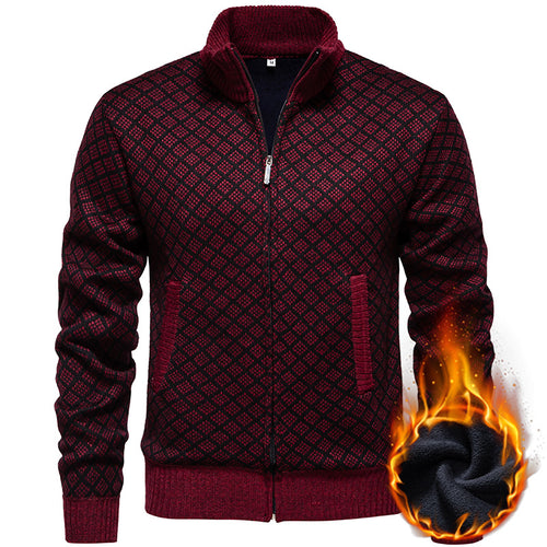 Herren Strickjacke im modernen Rautenmuster mit durchgehendem Reißverschluss Heidi-Mode