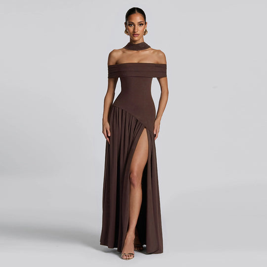 Damen Abendkleid mit schickem Schulterfreies Design und hohem Schlitz Heidi-Mode
