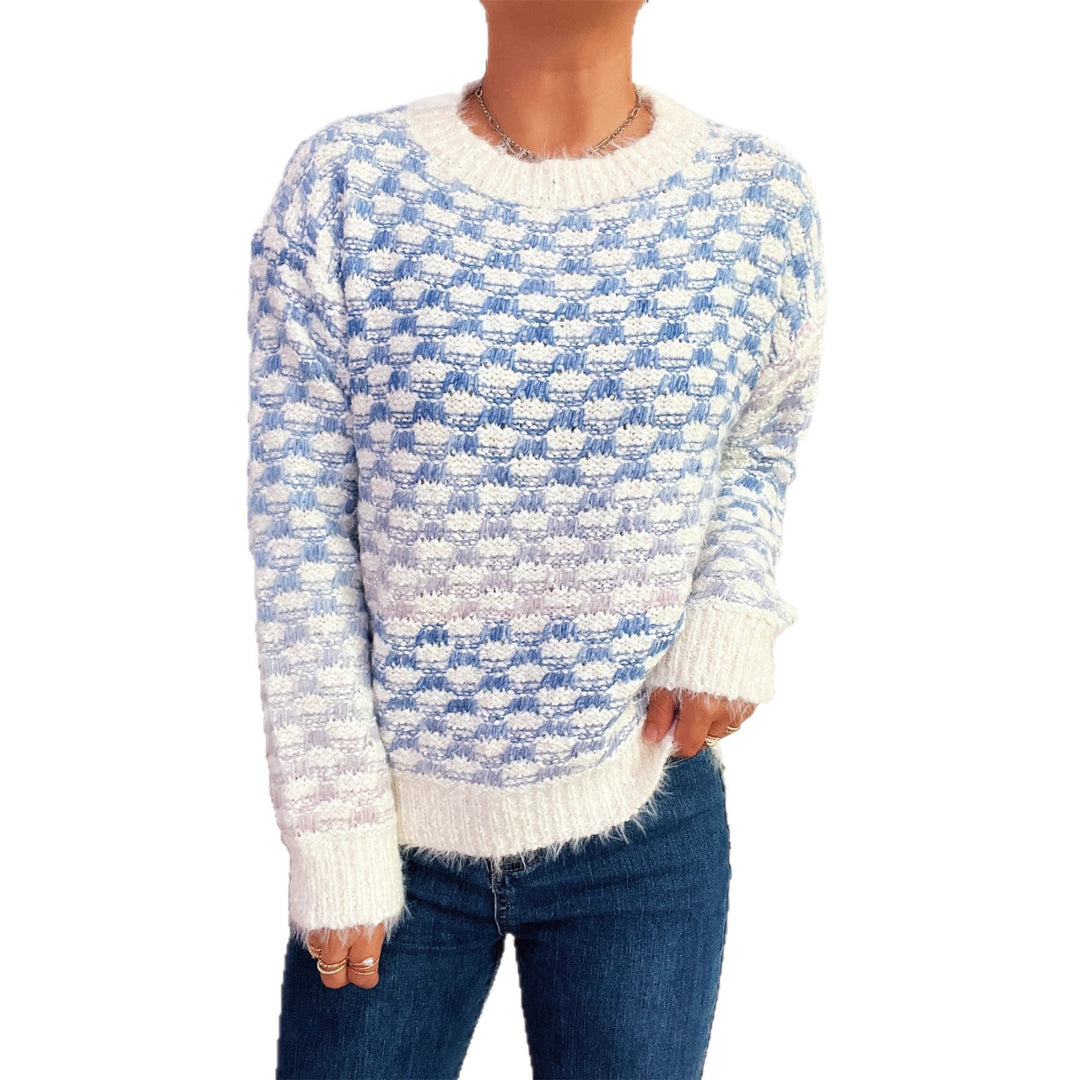 Damen Modischer Strickpullover mit Karo-Muster Heidi-Mode