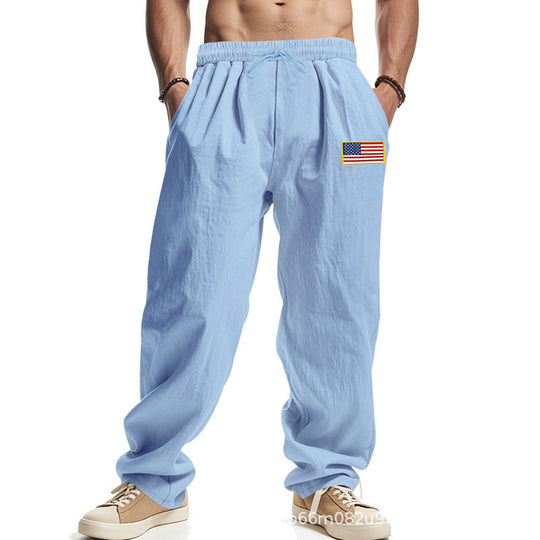 Herren Bequeme Freizeithose mit elastischem Bund und USA-Flaggenapplikation Heidi-Mode