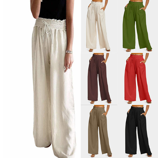 Damen Weite Palazzo-Hose mit elastischem Bund und praktischen Taschen Heidi-Mode