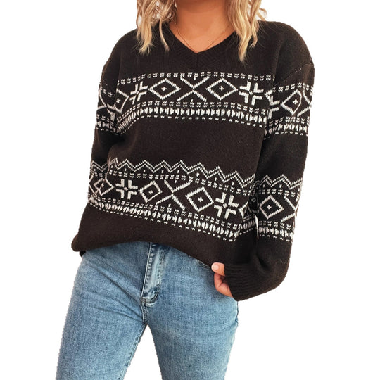 Damen gemütlicher Strickpullover mit traditionellem Muster Heidi-Mode