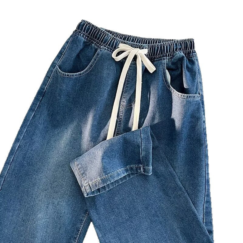 Damen lässige Denim-Hose mit elastischem Bund und praktischen Eingrifftaschen Heidi-Mode