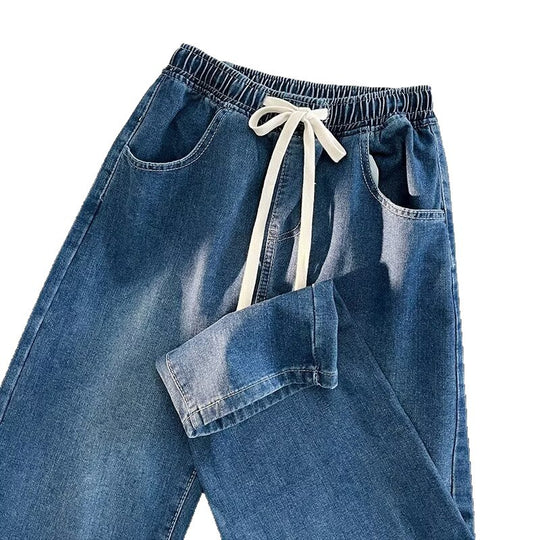 Damen lässige Denim-Hose mit elastischem Bund und praktischen Eingrifftaschen Heidi-Mode
