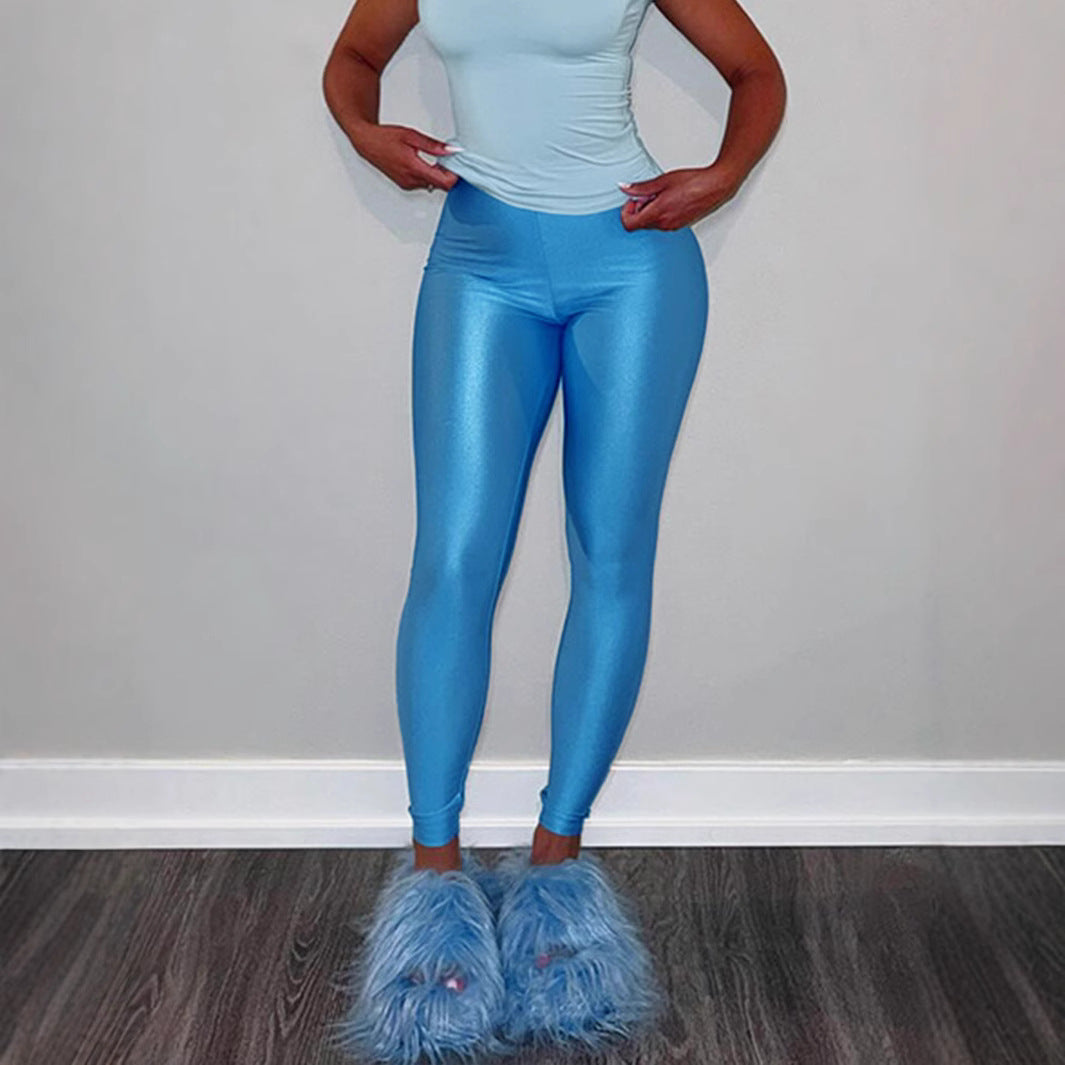 Damen Hochglänzende Fitness-Leggings mit hoher Taille und umfassendem Komfort Heidi-Mode