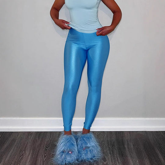 Damen Hochglänzende Fitness-Leggings mit hoher Taille und umfassendem Komfort Heidi-Mode