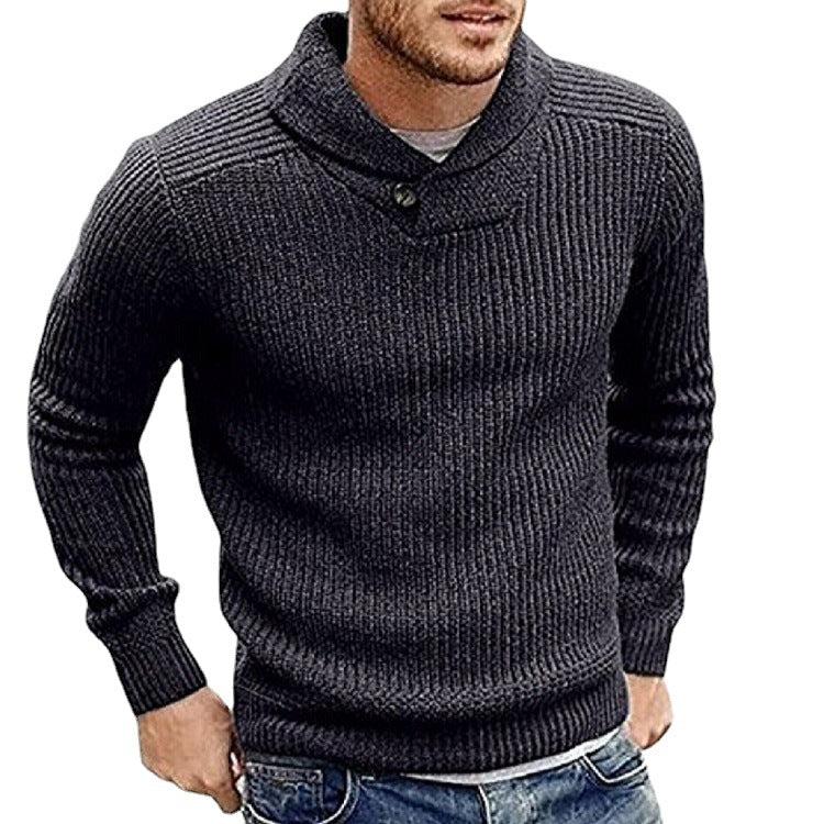 Herren Strickpullover mit Schalkragen und Knopfdetail Heidi-Mode