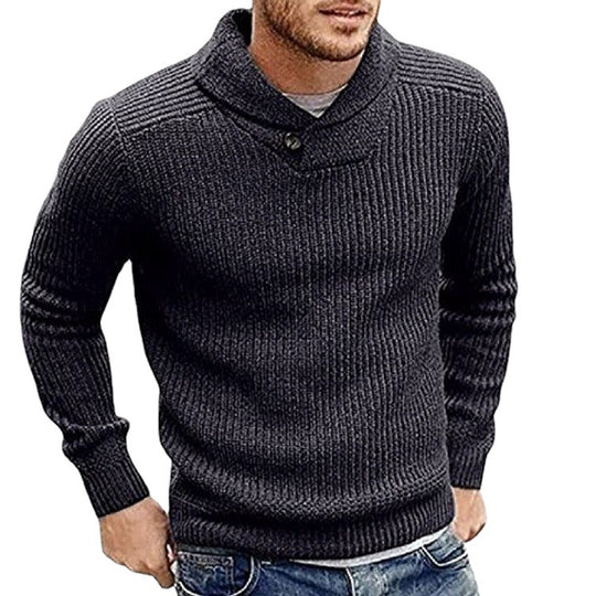 Herren Strickpullover mit Schalkragen und Knopfdetail Heidi-Mode