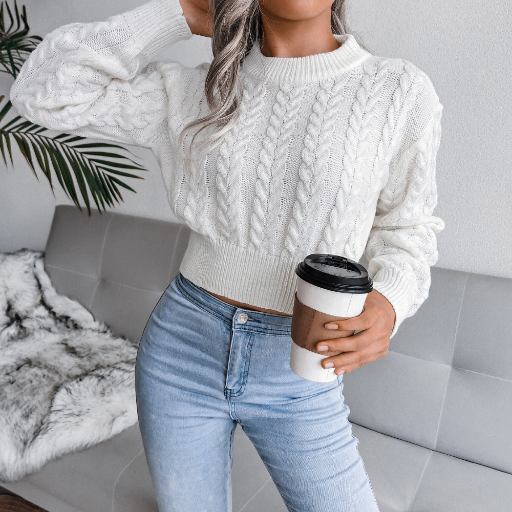 Damen Strickpullover im modernen Zopfmuster mit engem Bund Heidi-Mode