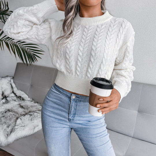 Damen Strickpullover im modernen Zopfmuster mit engem Bund Heidi-Mode