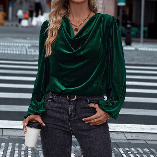 Damen Elegantes Viskosebluse mit Wasserfallausschnitt Heidi-Mode