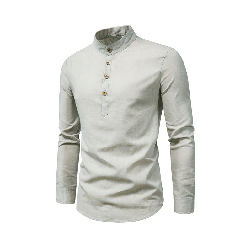 Herren Langarmhemd mit Henley-Ausschnitt und dekorativer Knopfleiste Heidi-Mode