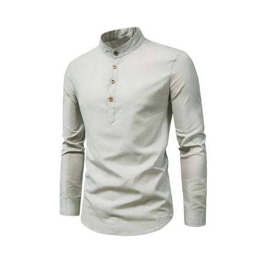 Herren Langarmhemd mit Henley-Ausschnitt und dekorativer Knopfleiste Heidi-Mode
