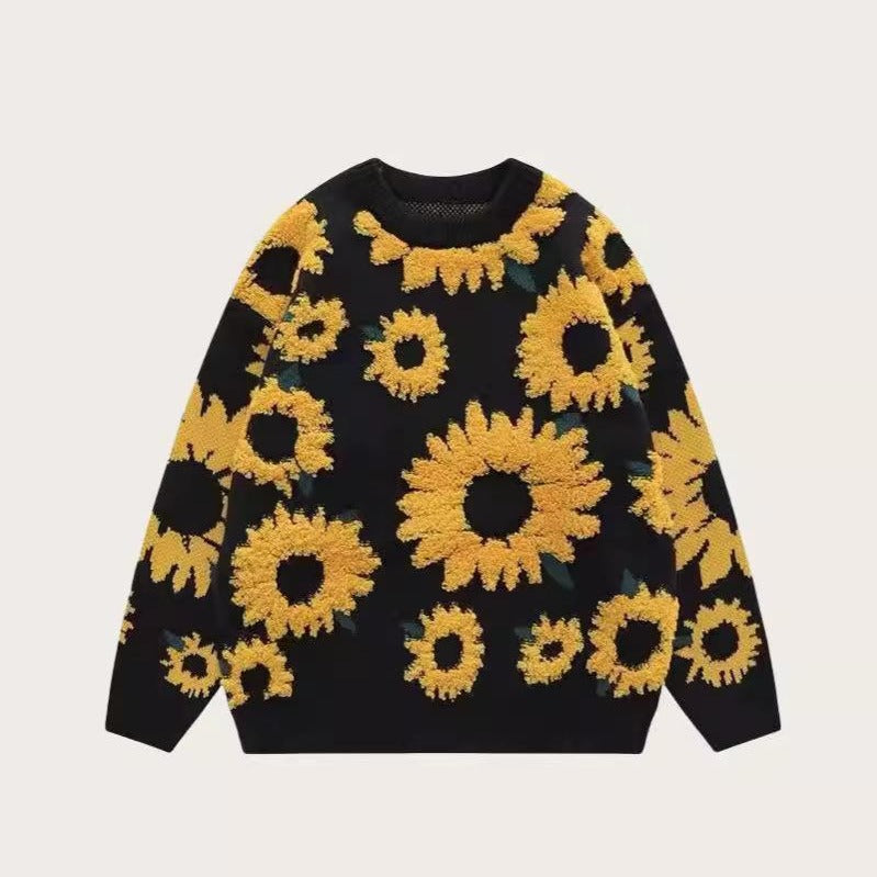 Damen Grobstrickpullover mit floralen Applikationen Heidi-Mode