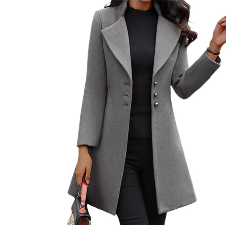 Damen modischer Mantel mit eleganter Knopfleiste und schickem Revers Heidi-Mode