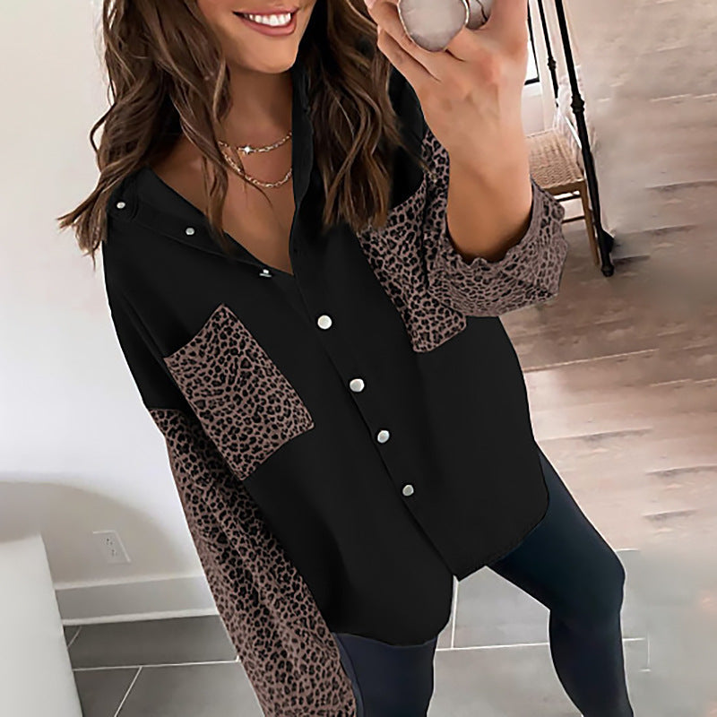 Damen Oversized Hemdbluse mit Leopardenmuster und Druckknöpfen Heidi-Mode