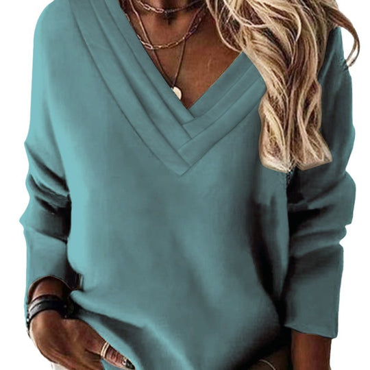 Damen V-Ausschnitt Sweatshirt mit eleganten Faltendetails Heidi-Mode