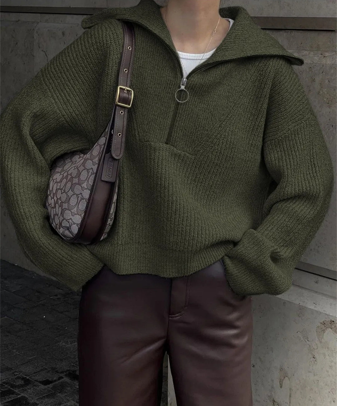 Damen Strickpullover mit Reißverschluss und lässigem Schnitt Heidi-Mode