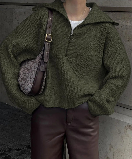 Damen Strickpullover mit Reißverschluss und lässigem Schnitt Heidi-Mode