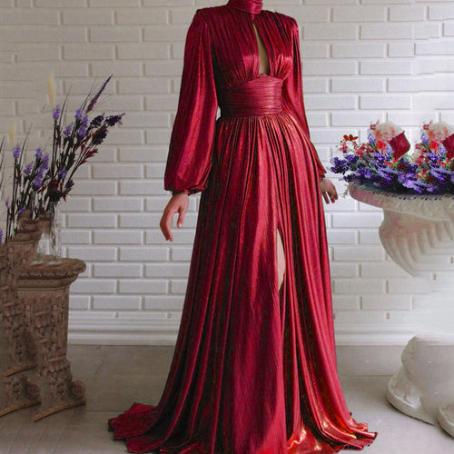 Damen Elegantes Maxikleid mit plissierten Details und luxuriösem Fall Heidi-Mode